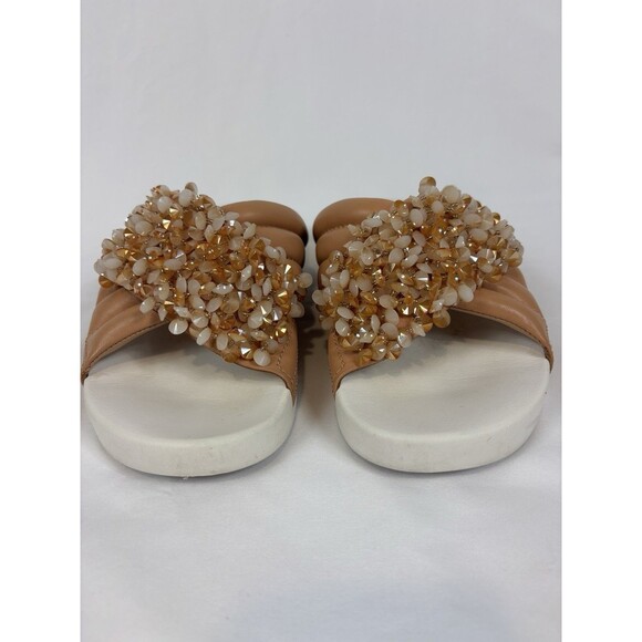 Tory Burch Beaded Slides Sandals Peach Nude Size 8 Rubber Pool Vacation Summer - Picture 3 of 13